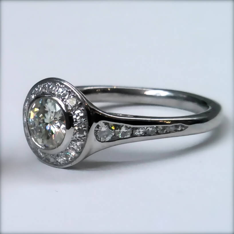 Moissanite Halo Engagement Ring 11 Moissanite Palladium Halo Engagement Ring