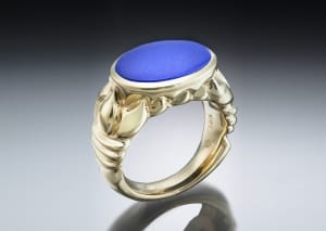 Lapis 1 Lapis Oval Ring In Carved 18K Setting