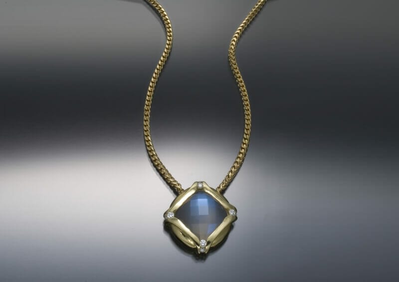 Faceted Moonstone Pendant 4 Faceted Moonstone &Amp; Diamond Pendant