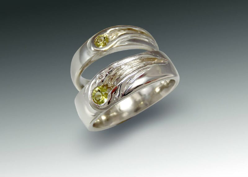 Pallasite Wedding Ring Set 1 Meteorite Pallasite Wedding Bands