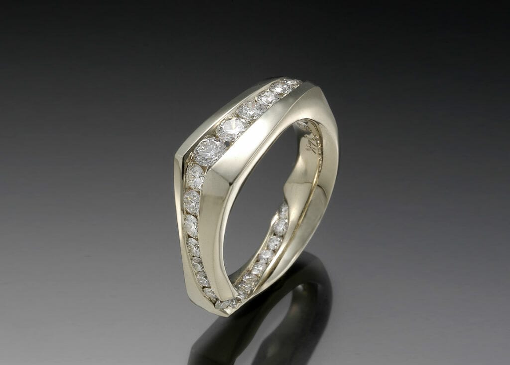 Diamond Channel Square Ring 9 Twisting Channel Diamond Band