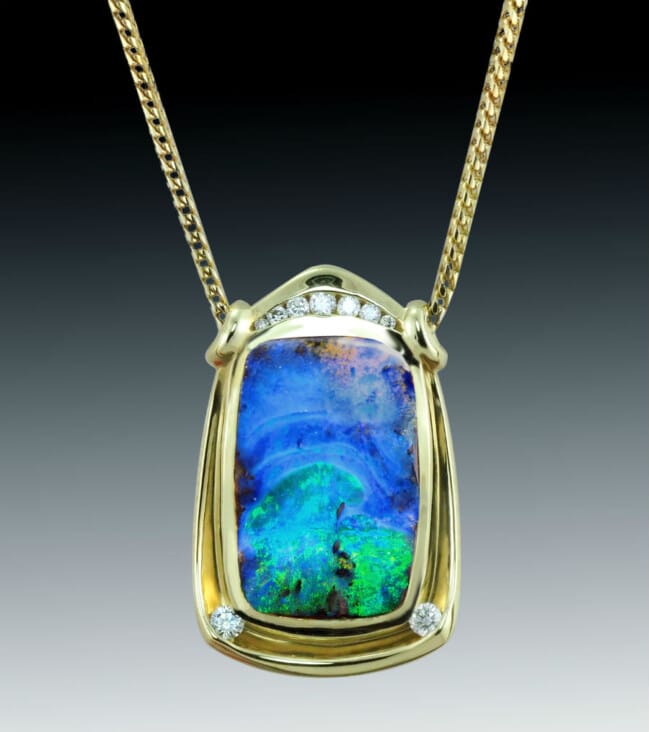 Boulder Opal Rectangular Necklace Full