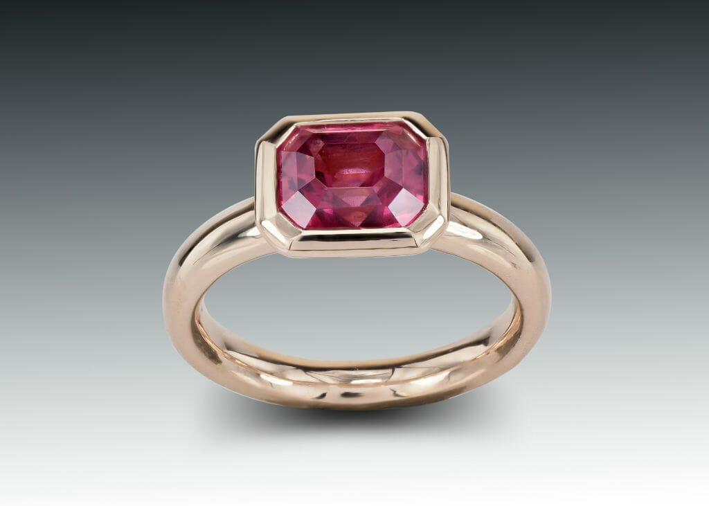 Pink & Rose Ring Emerald Cut Pink Tourmaline And Rose Gold Ring