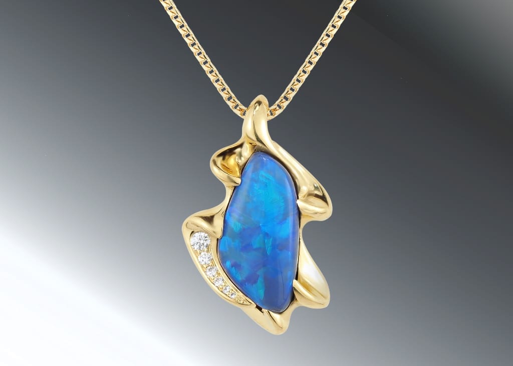 Boston'S Custom Jeweler For 50 Years 7 Turquoise Triangular 18K Diamond Necklace