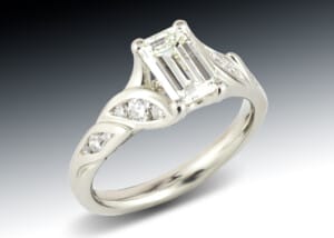 Emerald Cut Diamond Leaf Engagement Ring 3 Emerald Cut Diamond Leaf Engagement Ring