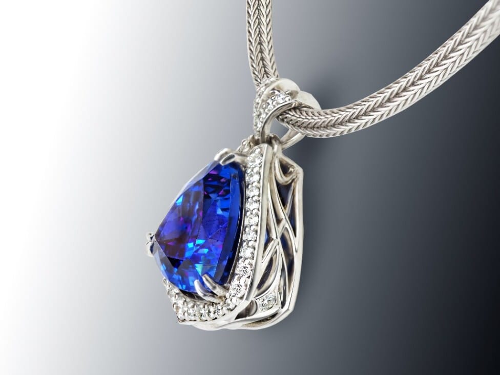 Tanzanite Trillion and Diamond Pave Pendant-2