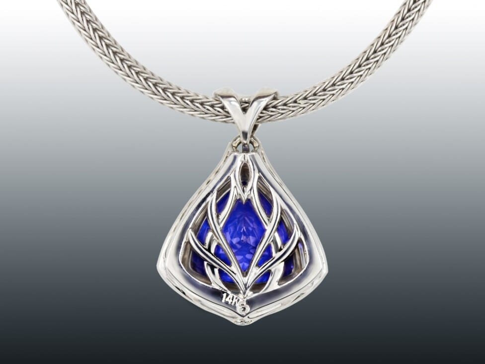 Tanzanite Trillion and Diamond Pave Pendant-3