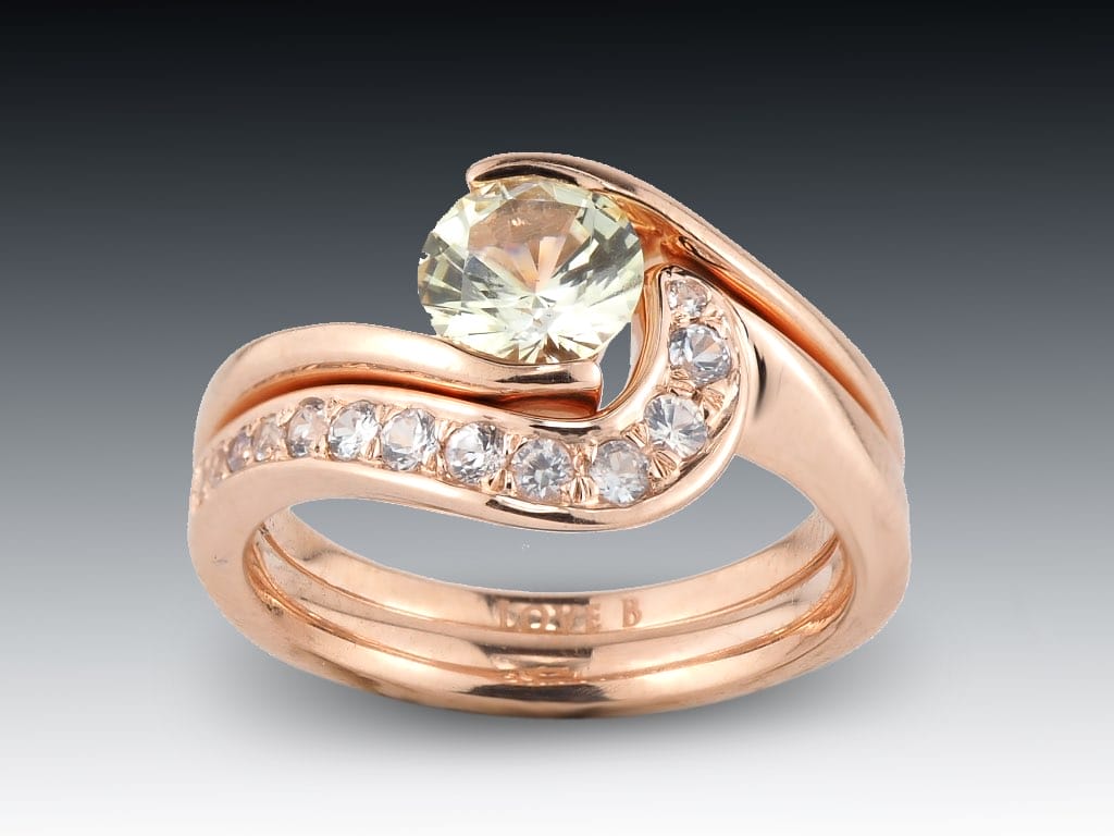 White Sapphire And Rose Gold Ring Set 13 White Sapphire And Rose Gold Ring Set